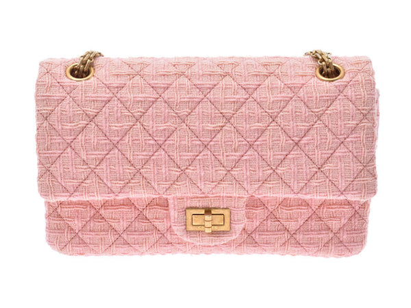 2.55 chains of Chanel shoulder bag pink GP metal fittings Lady's tweed A rank CHANEL used silver storehouse
