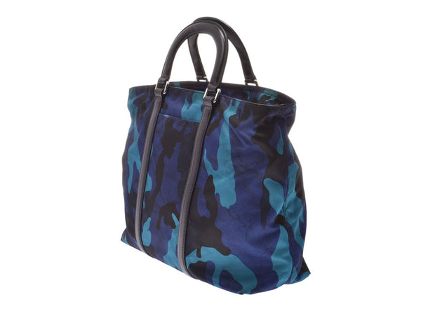 Prada 2WAY handbag camouflage blue system BN2791 men gap Dis nylon / leather AB rank PRADA guarantee used silver storehouse