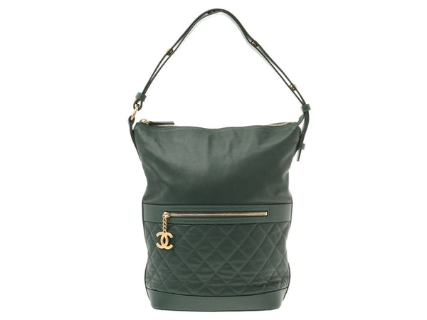 CHANEL Hoboback Green G Metal Fittings Ladies Caviar Skin One Shoulder Bag A Rank Beautiful Goods CHANEL Used Ginzo