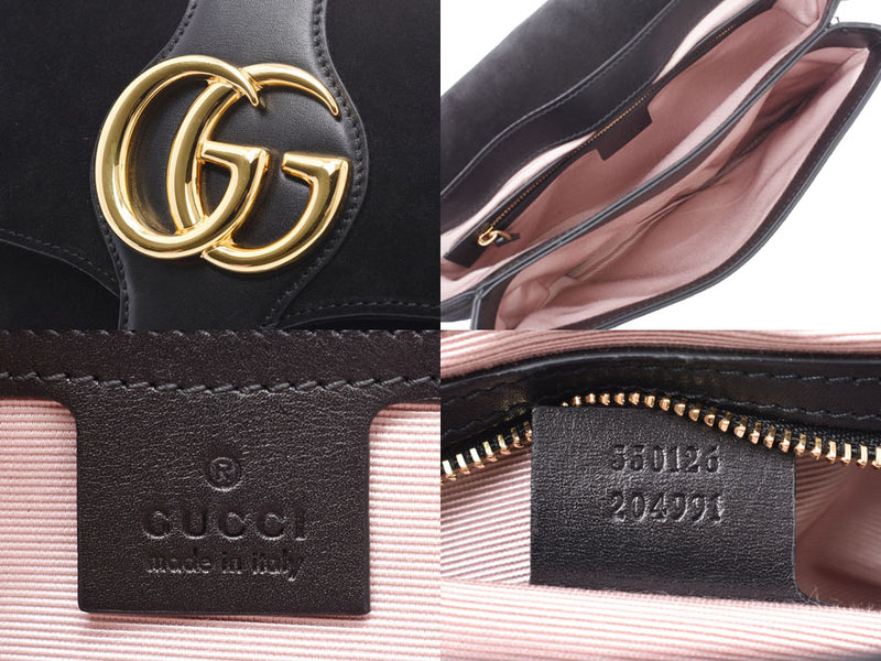 Gucci Alley shoulder bag black G metal fittings 550126 lady's suede / leather AB rank GUCCI used silver storehouse