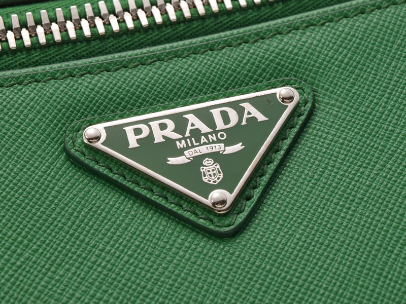 普拉达离合器袋绿色 VR0079 男士女士萨菲亚诺 A 级 PRADA 画廊二手银藏