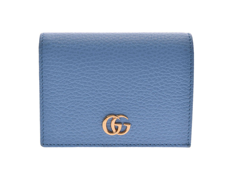 Gucci Petit Marmont Compact Two Fold Wallet Light Blue GP Metal Fitting 456126 Ladies Leather A Rank Good Condition GUCCI Box Used Ginzo