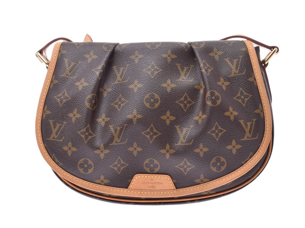 Louis Vuitton monogram menilmonton PM Brown M40474 women's genuine leather shoulder bag AB rank LOUIS VUITTON used silver