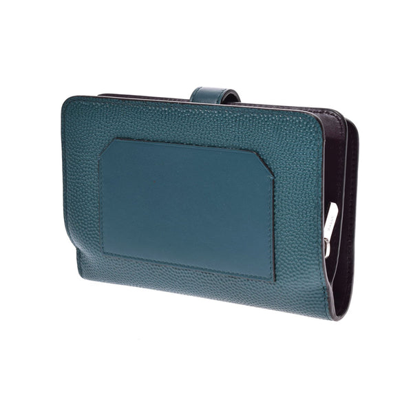 BALLY Ballyco zipper wallet Dark green system/Bordeaux silver metal fittings Men's leather two-fold wallet used
