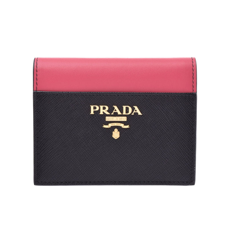 附属品もセット】黒×ピンク PRADA プラダ 二つ折り財布 サフィアーノ 