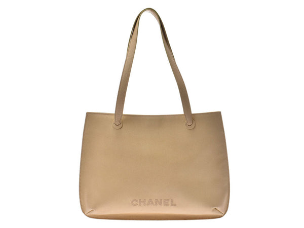 Chanel Tote Bag Ivory Ladies Caviar Skin B Rank CHANEL Used Ginzo