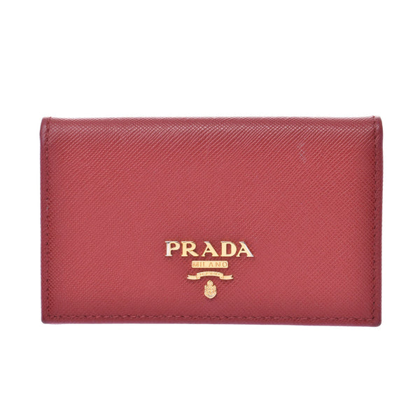 PRADA Prada card case red X gold metal fittings レディースサフィアーノ card case    Used
