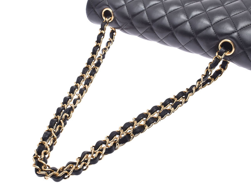 Chanel Matrasse Chain Shoulder Bag Double Lid Black GP Hardware Ladies Lambskin AB Rank CHANEL Box Gala Used Ginzo