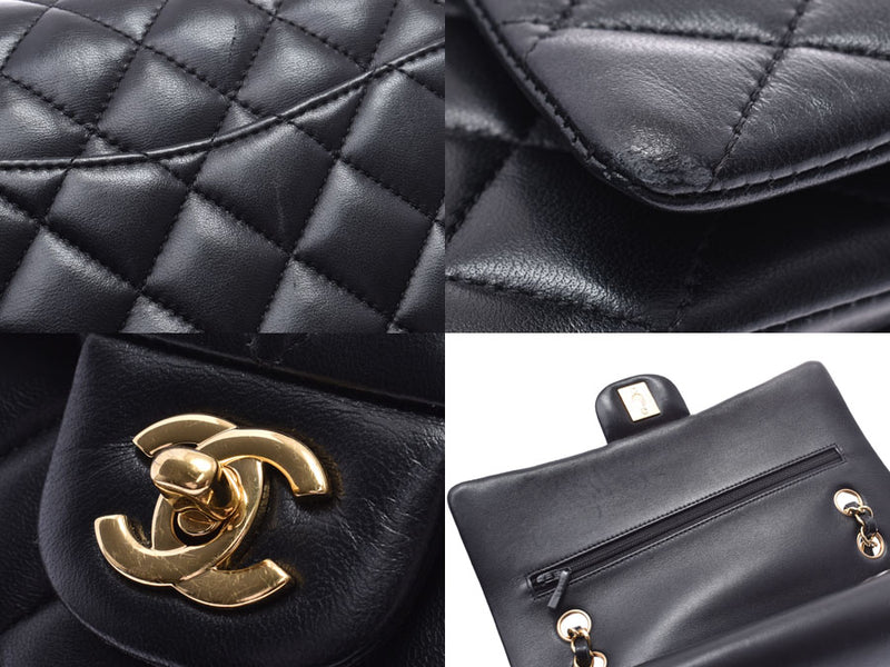 Chanel Matrasse Chain Shoulder Bag Double Lid Black GP Hardware Ladies Lambskin AB Rank CHANEL Box Gala Used Ginzo