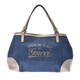 GUCCI Gucci blue/silver unisex denim leather tote bag used