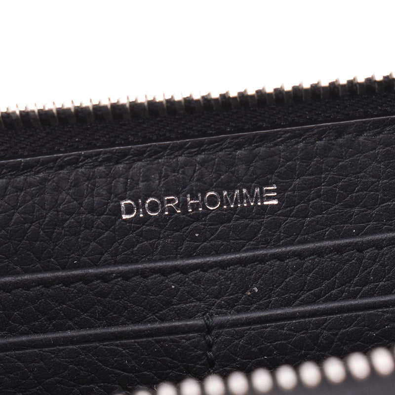 DIOR HOMME Dior Homme圆形拉链长钱包黑色/银色硬件男士皮革长钱包秒针
