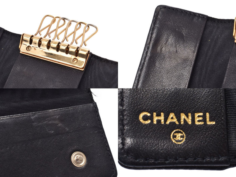 Chanel 6 Key Case Black GP GP Ladies Caviar Skin AB Rank CHANEL 