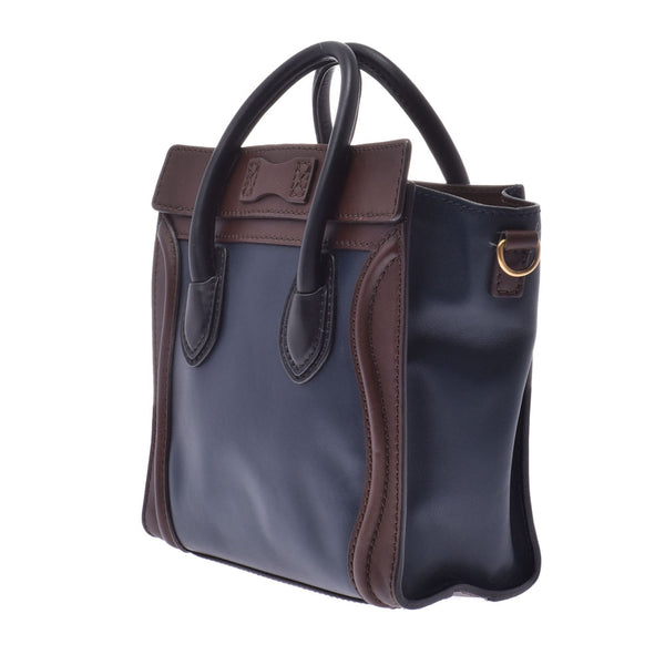 Celine Luggage Nano Shopper Navy/Brown Ladies Calf 2WAY Bag CELINE Used
