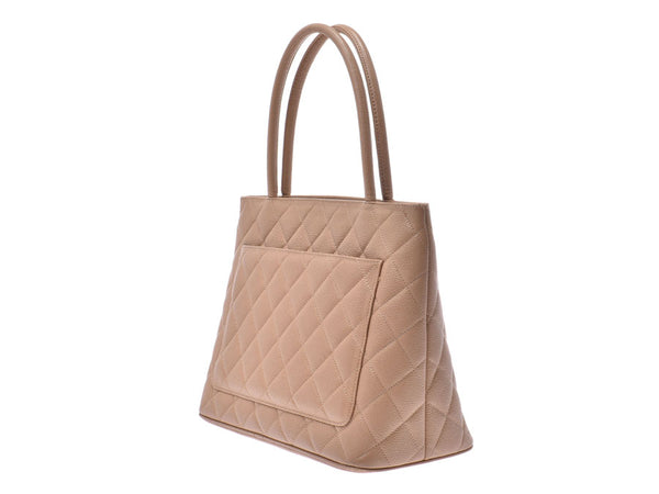 Chanel reproduction tote bag beige SV metal fittings Lady's caviar skin B rank CHANEL used silver storehouse