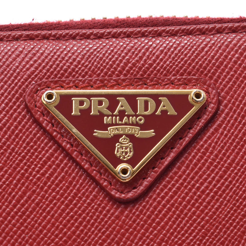 普拉达普拉达圆形拉链硬币案例红色X黄金金属拟合女士的safiano硬币案例使用