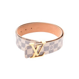 LOUIS VUITTON Louis Vuitton Azur Sainteur Initial size 85cm White x Gold metal fittings Men's Damier Azur canvas belt M9609 used