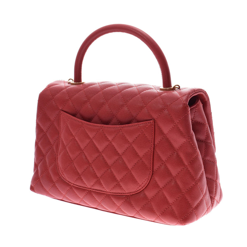 CHANEL top handle handbag red x gold metal fittings ladies 2WAY bag used