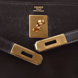 HERMES Elmeskerry 32 Brown Gold Gold Mets (around 1986) carved-box carof handbag used.