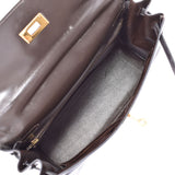 HERMES Elmeskerry 32 Brown Gold Gold Mets (around 1986) carved-box carof handbag used.