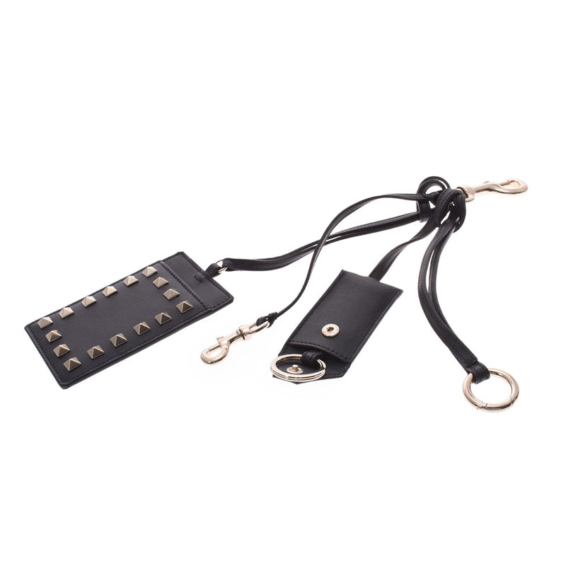 Valentino Garavani Keychain with valentino garavani pass case studs black unisex calf pass case used