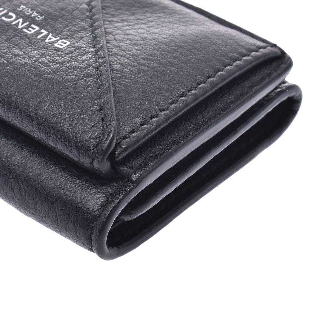 Three バレンシアガペーパーミニウォレット black unisex leather fold