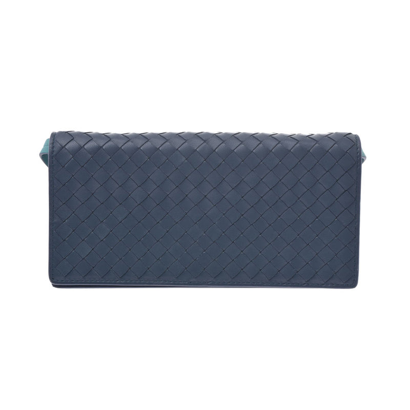 BOTTEGAVENETA Shoulder wallet Navy blue/light blue women's leather wallet AB rank Used silver warehouse