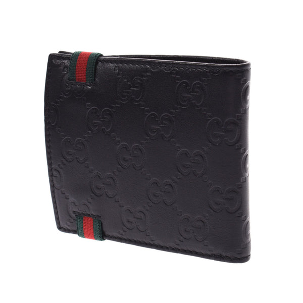 GUCCI グッチ二つ折り札入れ 
 黒 メンズ レザー 札入れ
 154443 
 中古