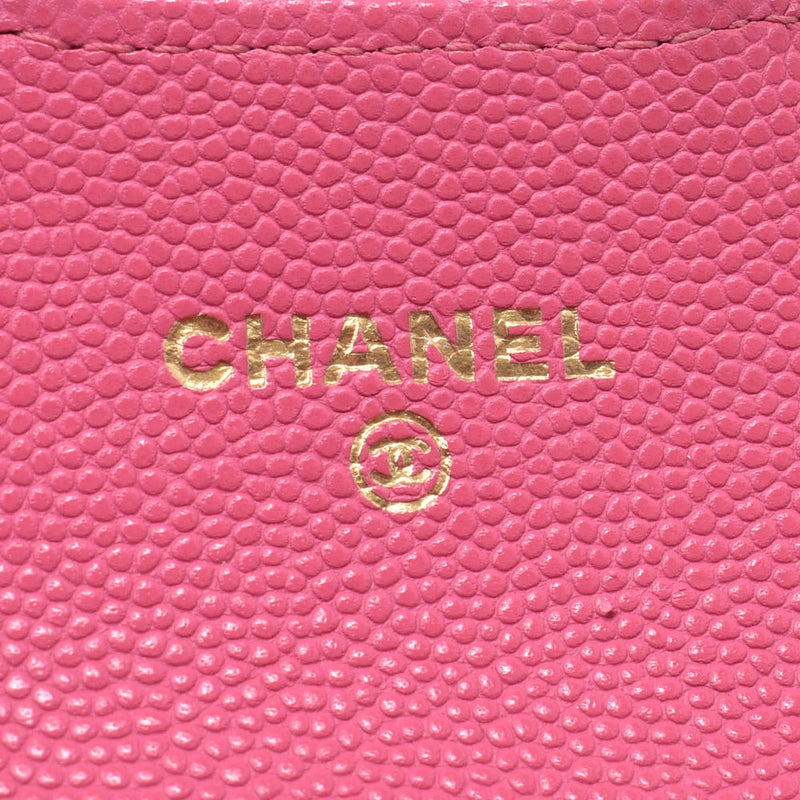 CHANEL Mattelasse Pink Gold Hardware Ladies Caviar Skin Coin Case AB Rank Used Ginzo