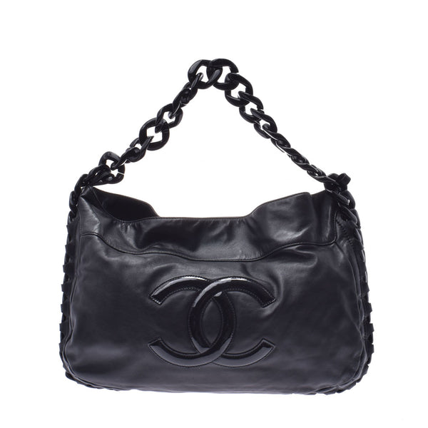 CHANEL Chanel plastic chain bag black Lady's lambskin plastic one shoulder bag    Used