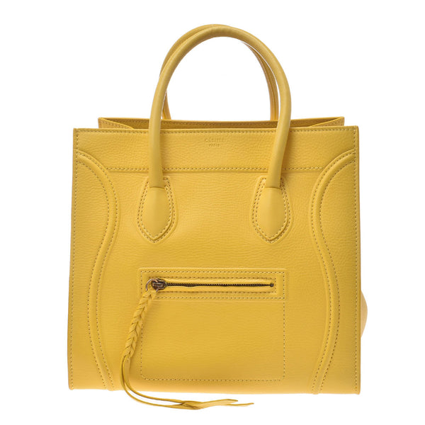 CELINE Celine Luggage Phantom Yellow Ladies Calf Handbag Used