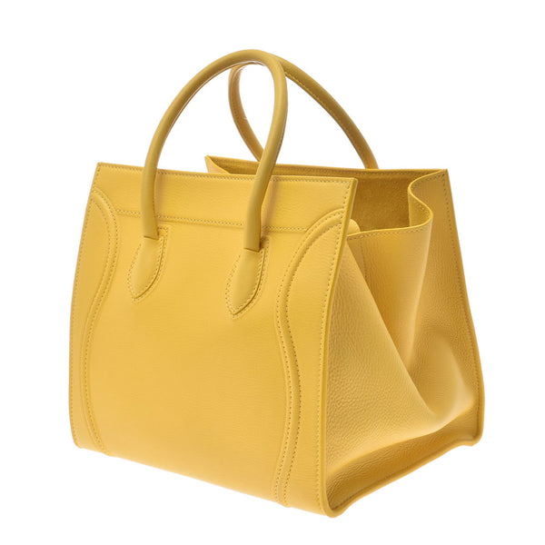 CELINE Celine Luggage Phantom Yellow Ladies Calf Handbag Used