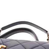 CHANEL Chanel small small top handle flap bag black X gold hardware lady Slam skin 2WAY bag used