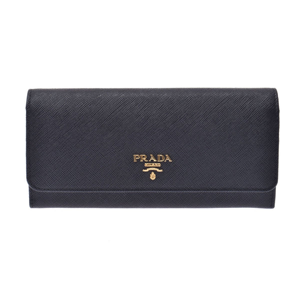 PRADA Prada fastener long wallet black GP metal fittings ladies Saffiano long wallet 1MH132 used