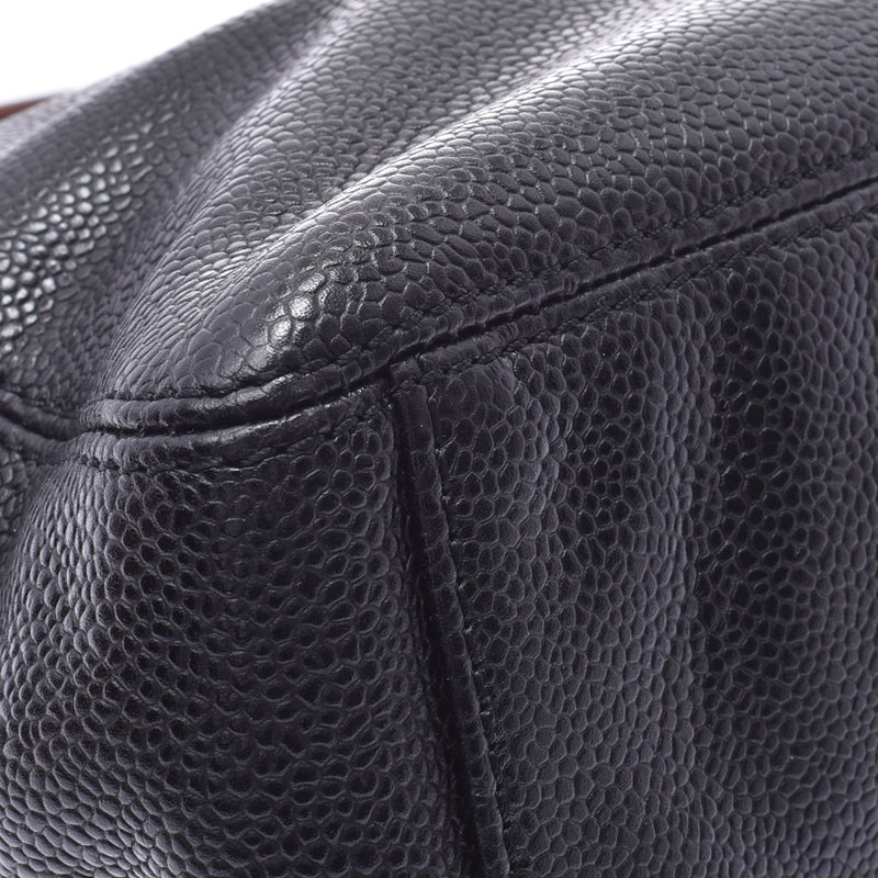 CHANEL Chanel Wood Handle Black Gold Hardware Ladies Caviar Skin Handbag Used