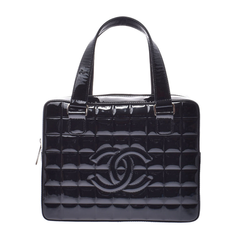 CHANEL chocolate bar black silver metal fittings ladies enamel handbag used