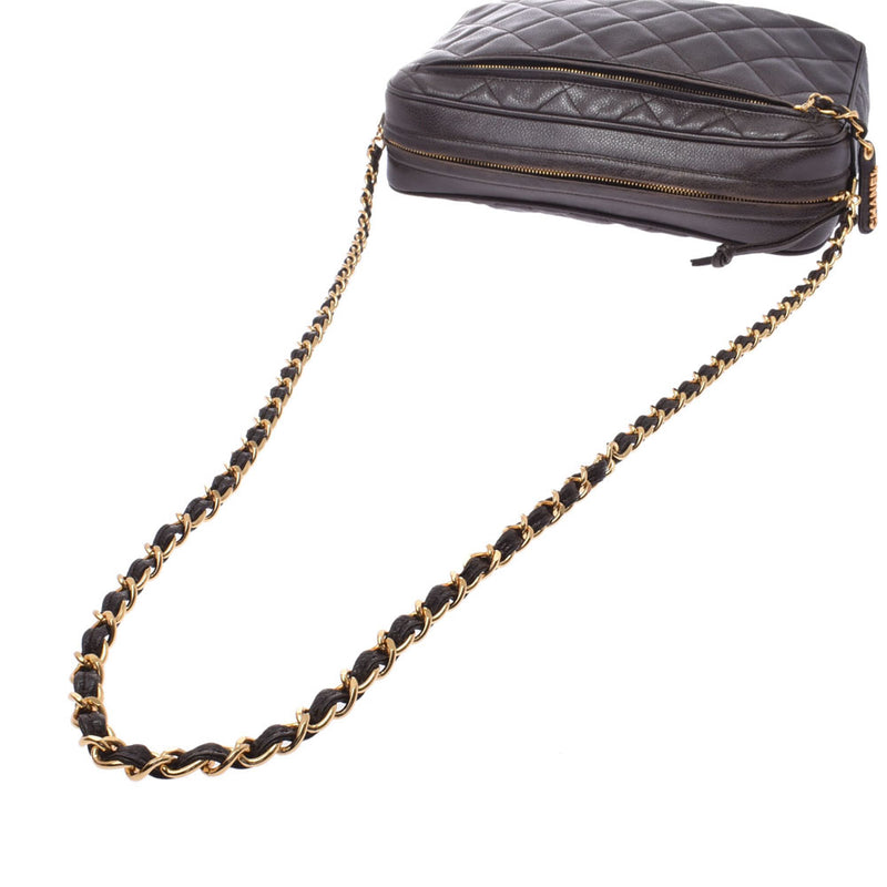 CHANEL brown gold hardware ladies caviar skin shoulder bag used