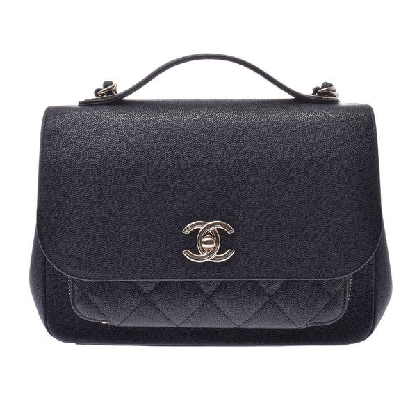 CHANEL Chanel Top Handle Flap Bag Black Gold Hardware Ladies Caviar Skin Shoulder Bag A93749 Used