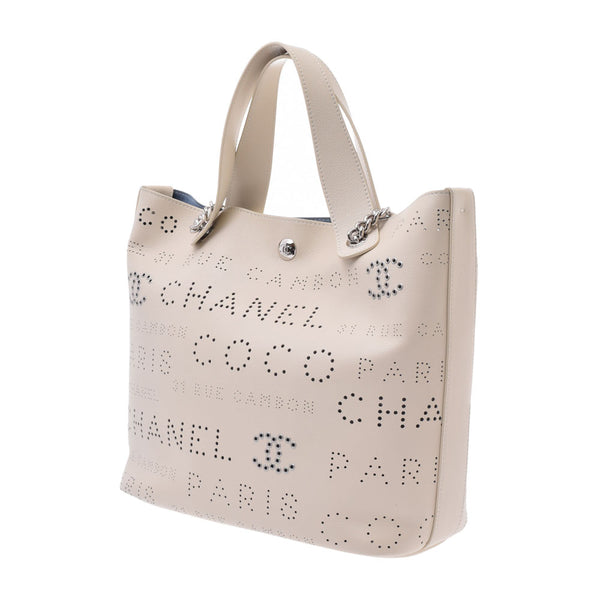 CHANEL Chanel Punching Spring/Summer 2019 Limited Ivory Silver Hardware Ladies Leather 2WAY Bag AS0303 Used