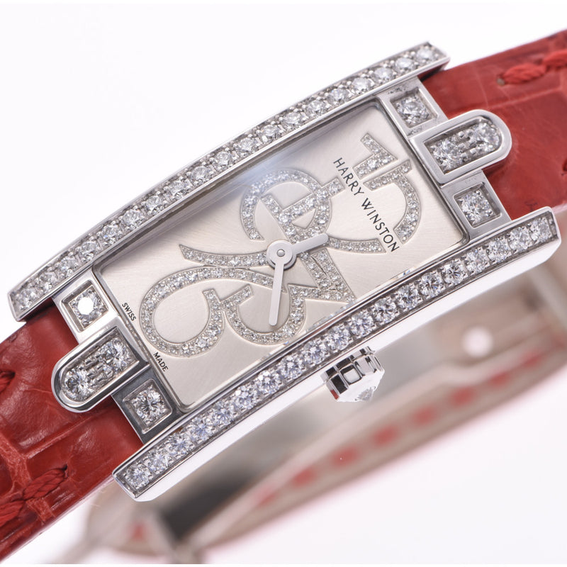 Harry Winston Avenue C Mini avcqhm16ww014 ladies WG / leather / DIAMOND WATCH QUARTZ silver dial