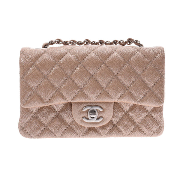 CHANEL Chanel mini-matelasse chain shoulder bag metallic beige silver metal fittings Lady's caviar skin shoulder bag    Used