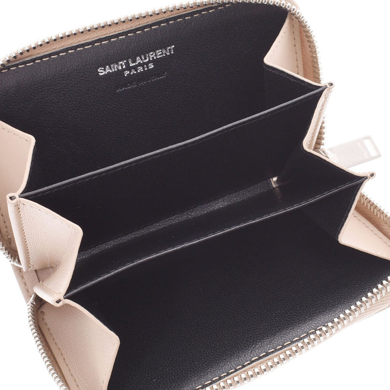 SAINT LAURENT サンローランルル ジップ コインパース 小銭入れ 
 ベージュ シルバー金具 ユニセックス カーフ コインケース
 
 中古