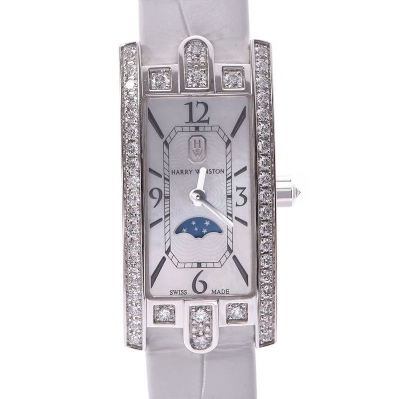 HARRY WINSTON Harry Winston, avenue, mini-moon, AVCQMP16WW001, Ladies, WG/Diamond, leather/diamond, watch, clots, machine, mazzer, board, A-rank, used silver storehouse.