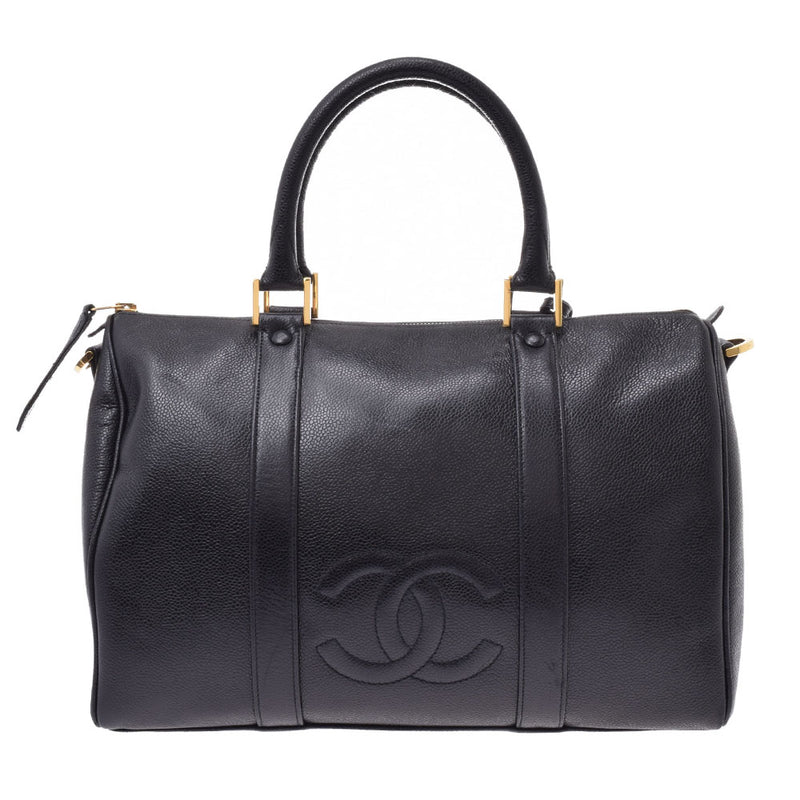 CHANEL Shanel, Black Gold, Gold, and Cavyskin Skin, Bostonbags, Used.