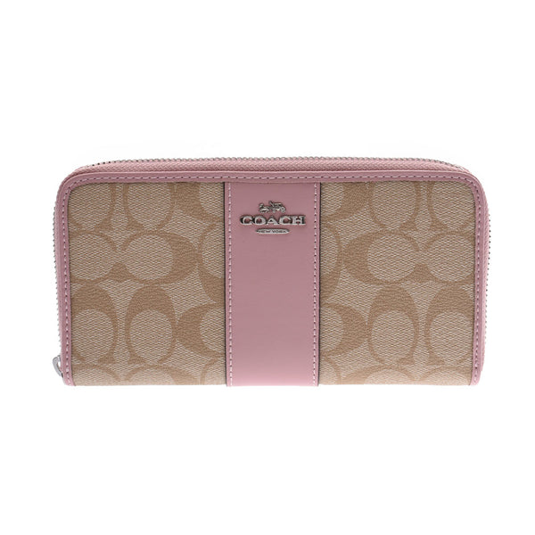 COACH coaching staff rounds, wallet, wallet, outlet beige, and pink F54630 Ladies PVC/ reza, long wallet, purse, new silver storehouse.