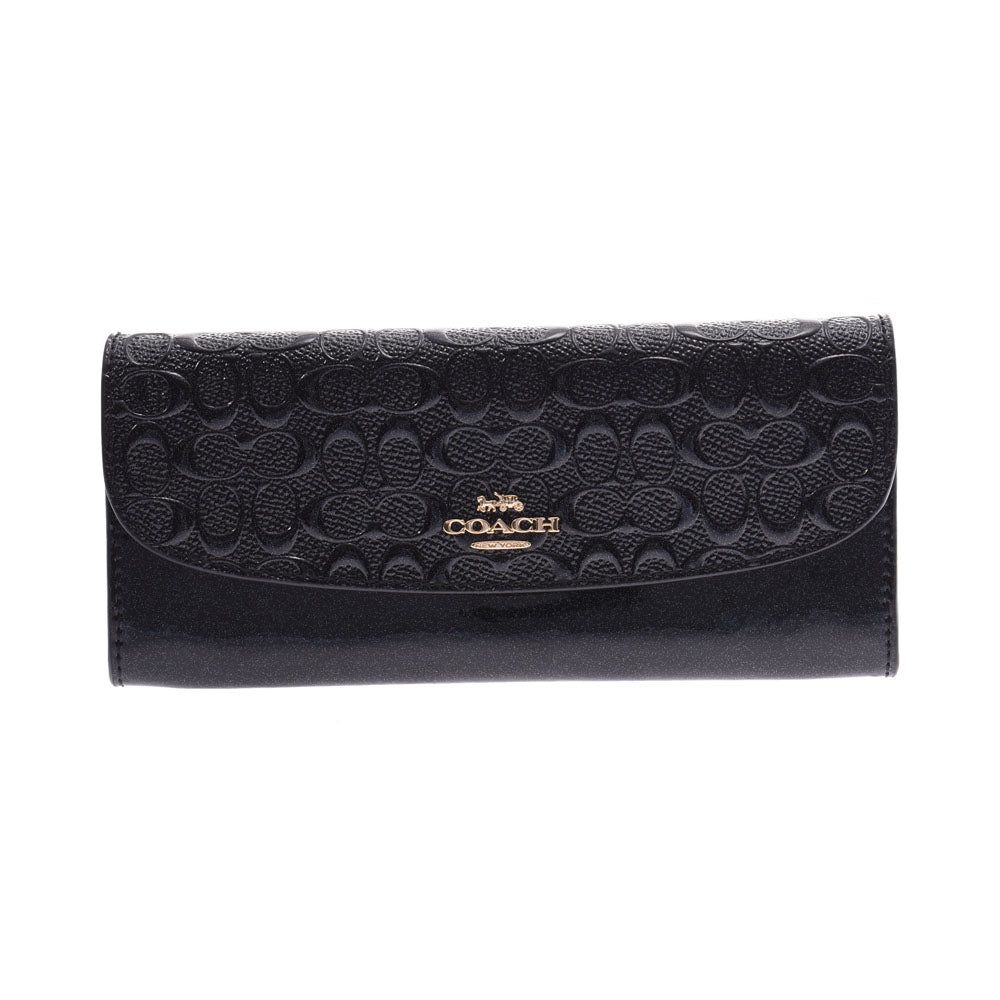 ふらんちCOACH 長財布 コーチファスナー長財布 アウトレット 黒ラメ レディース 長財布