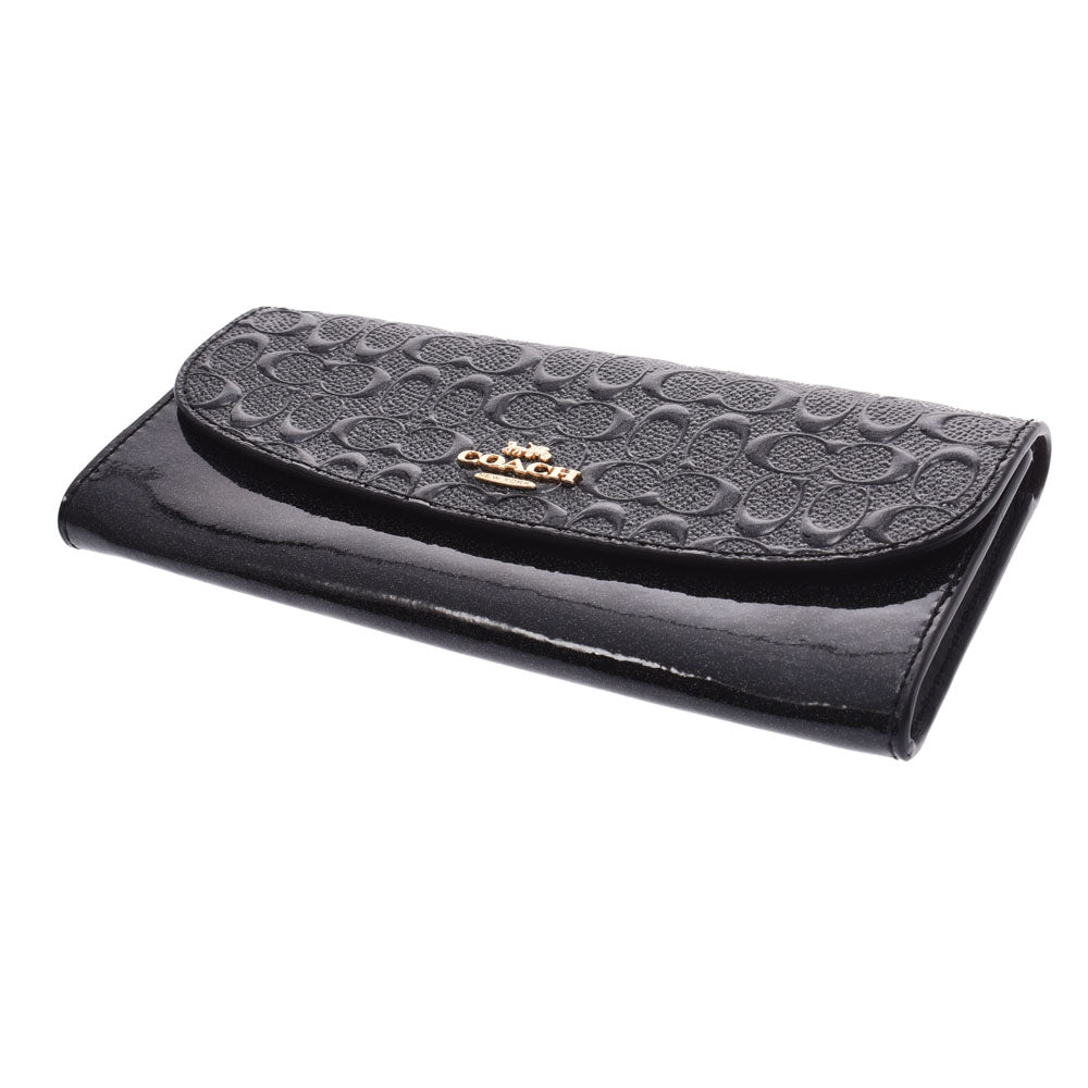 COACH コーチ ファスナー長財布 アウトレット 黒ラメ F26814 レディース エナメル 長財布 新同 中古  人気・おすすめ｜使いやすい・旅行におすすめ 品質保証 全国発送 日本国内発送・最短翌日お届け