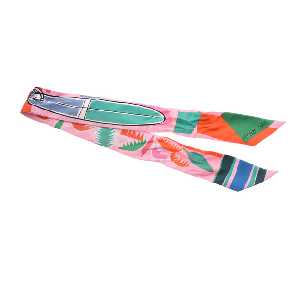 HERMES Sea surf and Fun / Sea Surf and Fun Pink / orange / green Women's silk scarf used