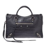 BALENCIAGA Balenciaga The Classic City Black Gold Hardware 115748 Unisex embossed leather 2WAY bag A rank used Ginzo