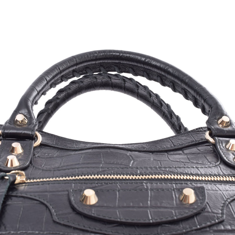 BALENCIAGA Balenciaga The Classic City Black Gold Hardware 115748 Unisex embossed leather 2WAY bag A rank used Ginzo