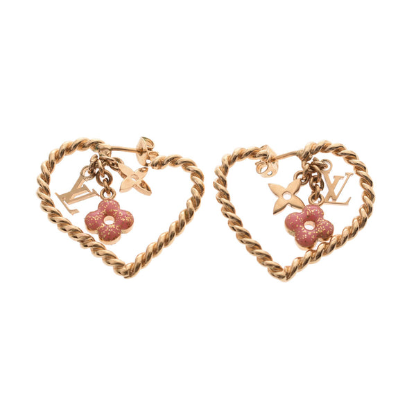 LOUIS VUITTON Louis Vuitton suite monogram in Mai heart pink / gold metal fittings Lady's GP pierced earrings    Used